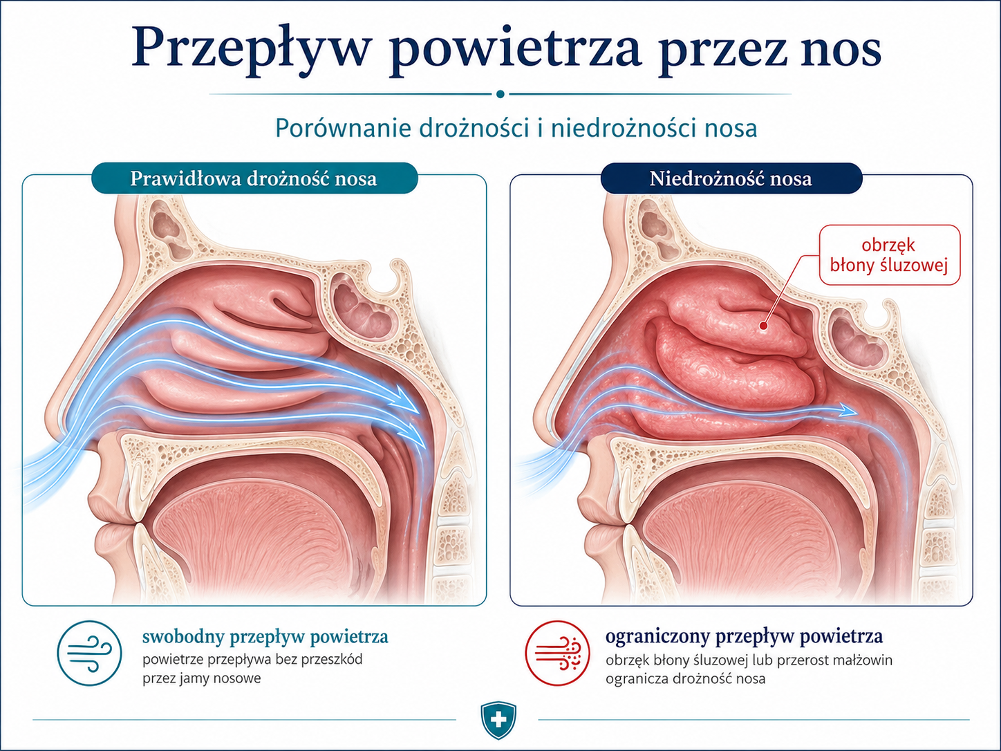 Przepływ powietrza przez nos — plansza medyczna