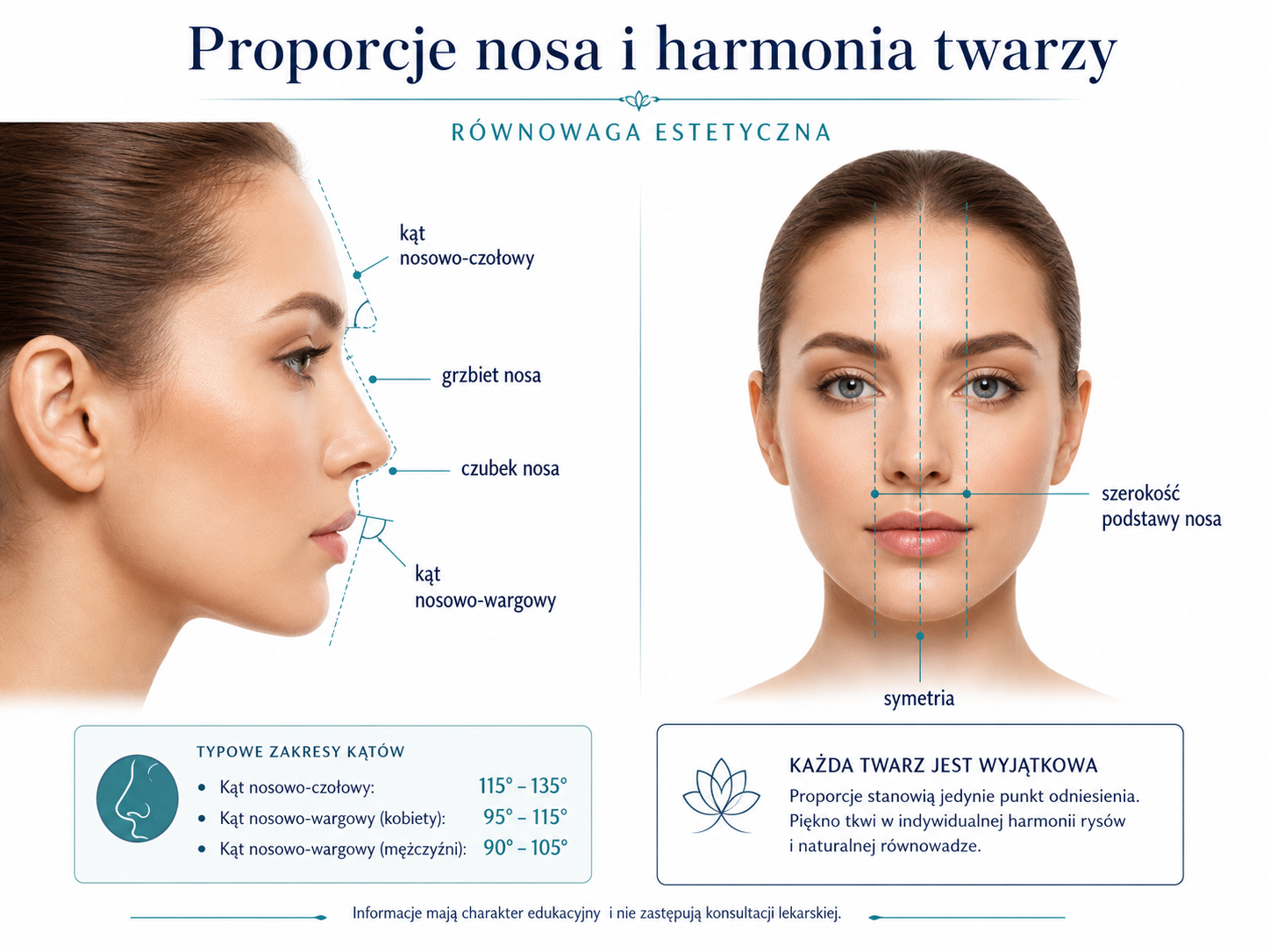 Proporcje nosa i harmonia twarzy — plansza edukacyjna